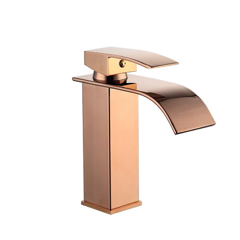 Handun Black & Rose Gold Wide Spout Waterfall Basin Faucet