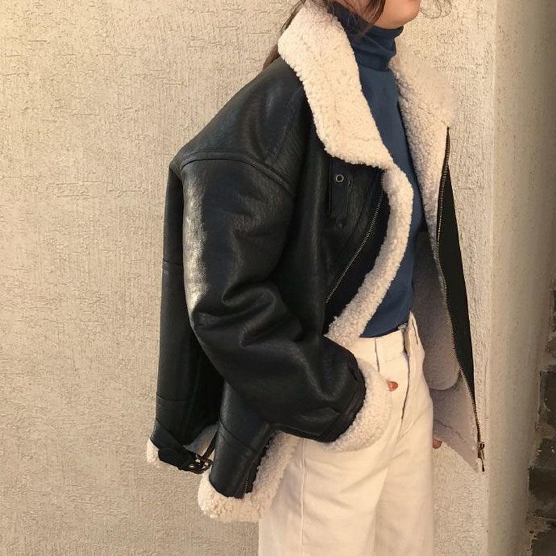 Locomotive Clothes Women's Winter Imitation Lamb Wool Jacket Piled and Thickened New Fur Integrated Leather Jacket