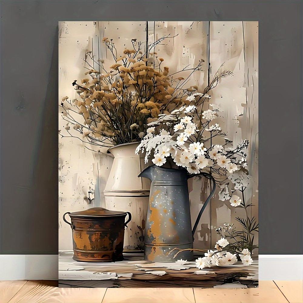 1 Stück Kreative Vase Blumenstrauß Leinwand Kunstdruck, Klassische Blumen Wandkunst und Naturstil Wanddeko für Kunst Wohndekor