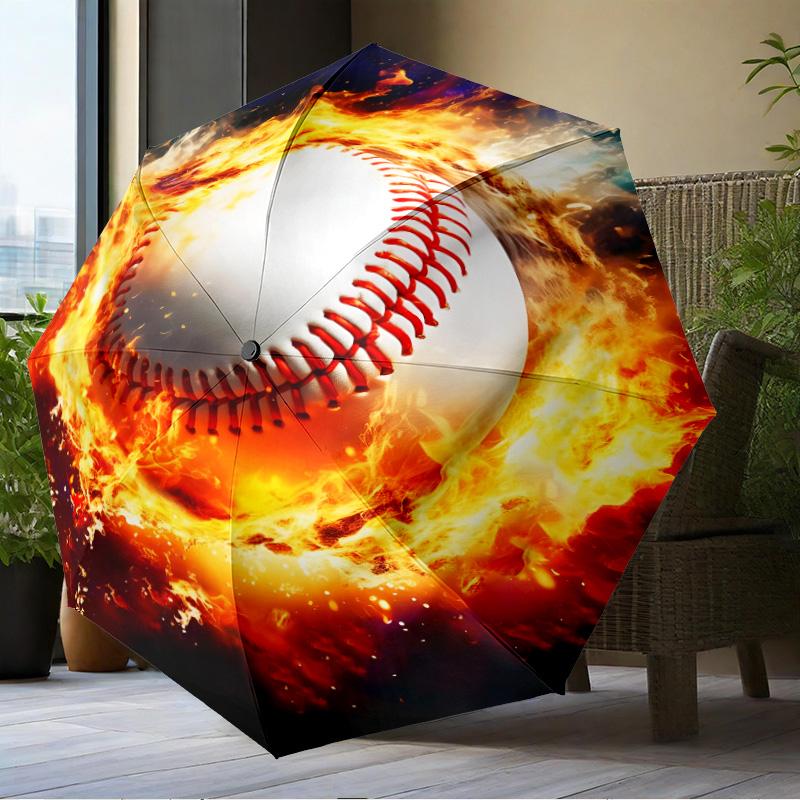 Soccer Ball Bursting Through Umbrella Folding Umbrella, Automatic Umbrella 8-Frame for Travel, Camping Use Gift for Halloween Christmas