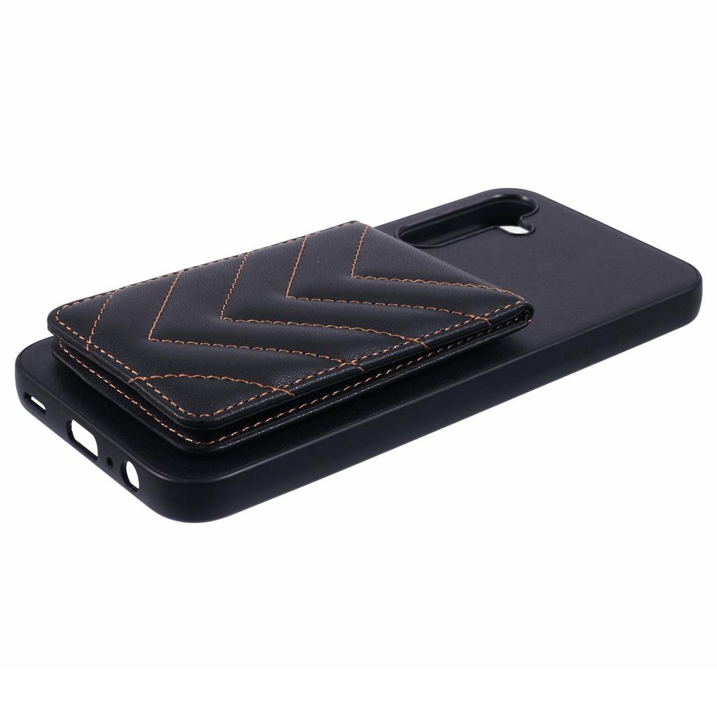 For Samsung Galaxy A25 5G (Global) (161.0 X 76.5 X 8.3mm) Phone Case Rhombus Adhesive Card Bag with Kickstand RFID Blocking