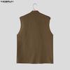 INCERUN Oversized Men Stand Neck Sleeveless Buttons Casual Loose Tank Tops