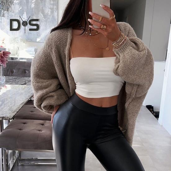 Cardigan feminino lanterna manga longa cor sólida oversized malha cardigan frente aberta leve suéter outwear