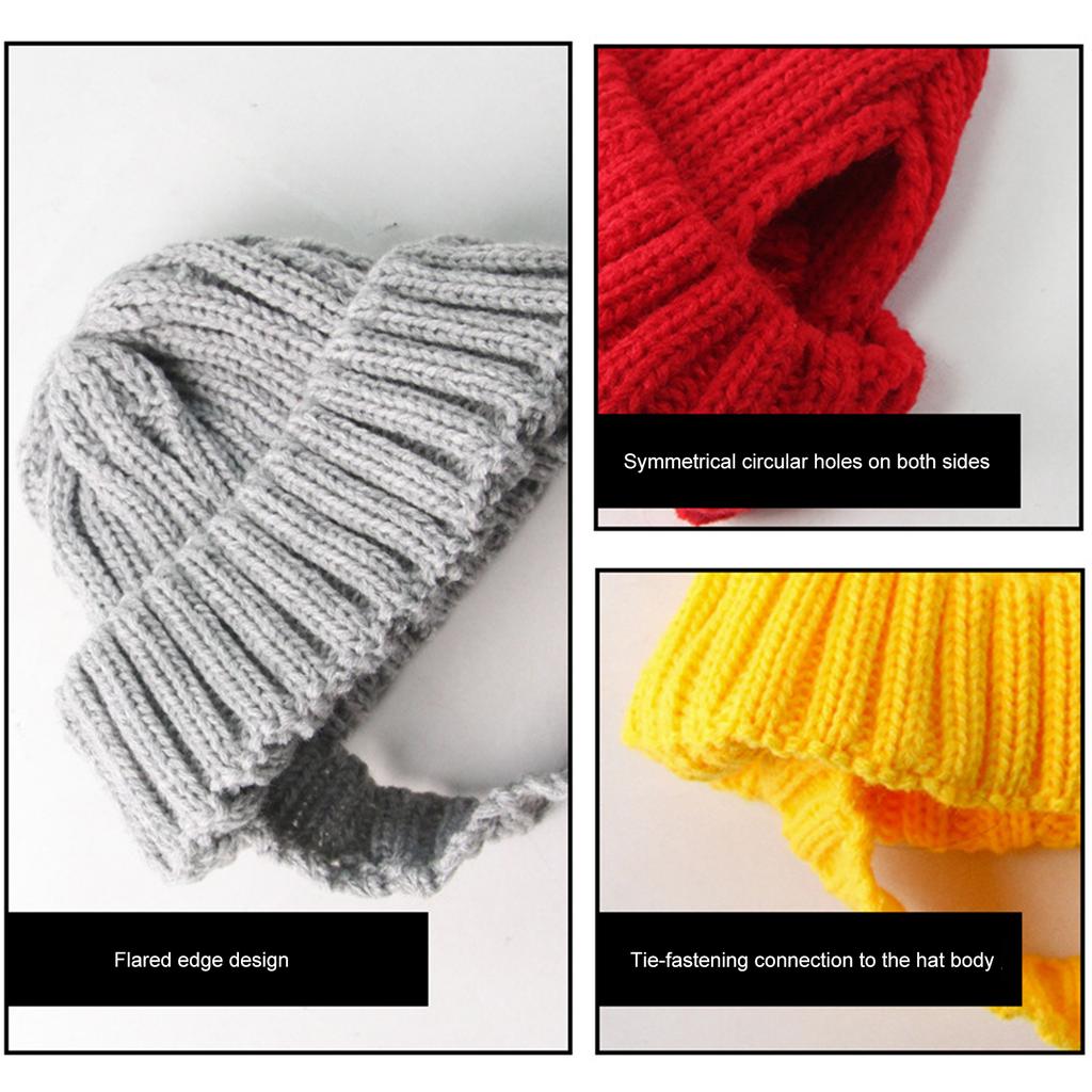 Soft Knit Dog Beanie with Ear Holes Knitted Pet Hat Solid Color Winter Warmer Dog Hat Puppy Beanie Cap for Indoor & Outdoor