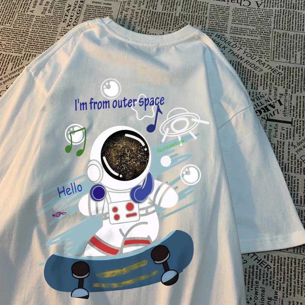 I'M From Outer Space Skateboarder Astronaut Men Clothing Hip Hop T Shirts Harajuku Tops Cotton Breathable Tops Loose Clothing