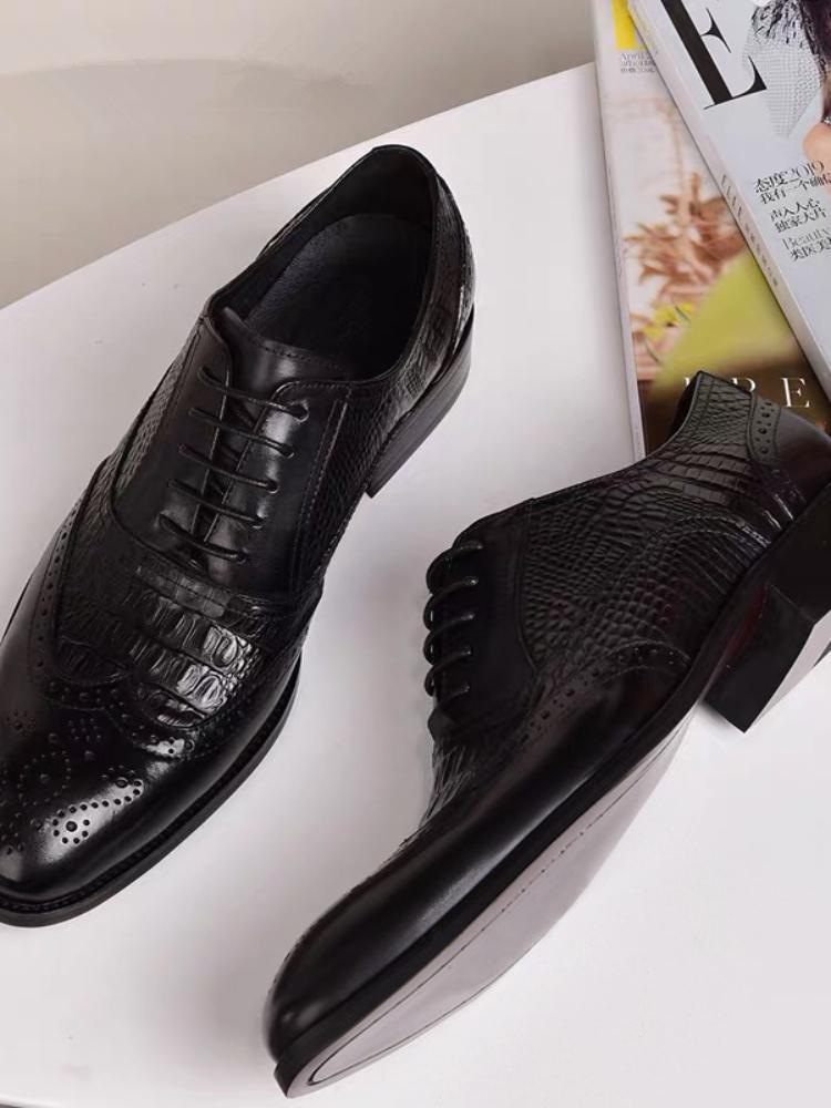 Fashion Men Casual Shoes Brock Oxford Retro Crocodile Leather Men Formal Spring and Autumn 2025 New 's for