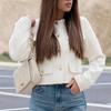European American Women's 2025 Crew Neck Solid Color Long Sleeve Button Jacket Casual Slim Short Coat