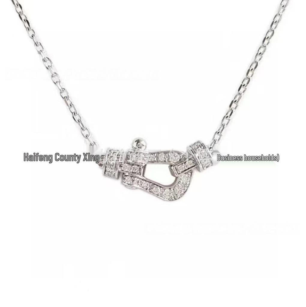 Fred Horseshoe Pendant Necklace In 18K Rose Gold, Full Diamond Clavicle Chain for Women