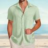 Men's Textured Casual Short-sleeved Shirt, Solid-color Loose Top With Pocket