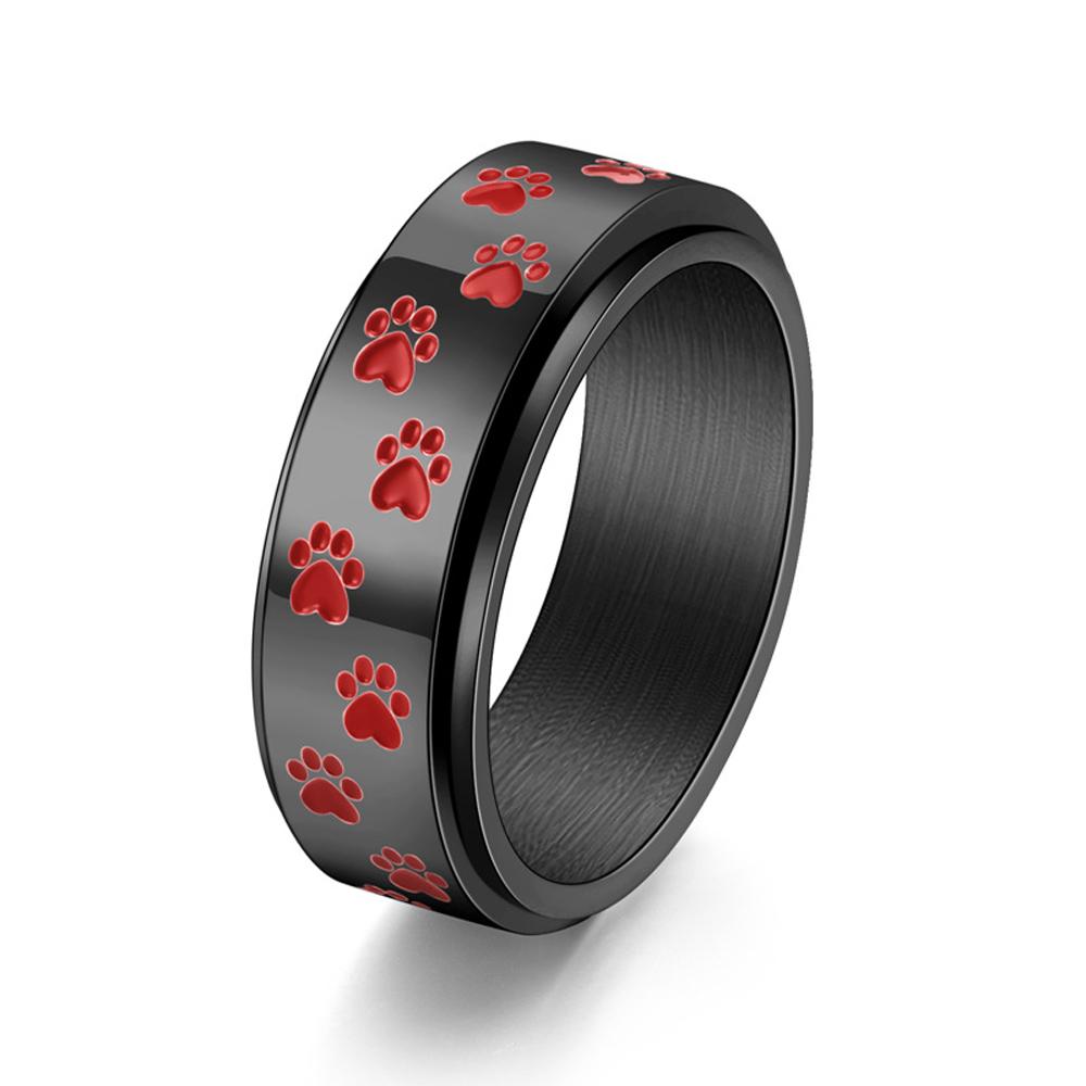Titanstahl Drehbarer Hundepfotenring für Herren Punk Gothic Verstellbar 8MM Breite Band Einzigartiger Mechanischer Schmuck Geschenk für Ihn