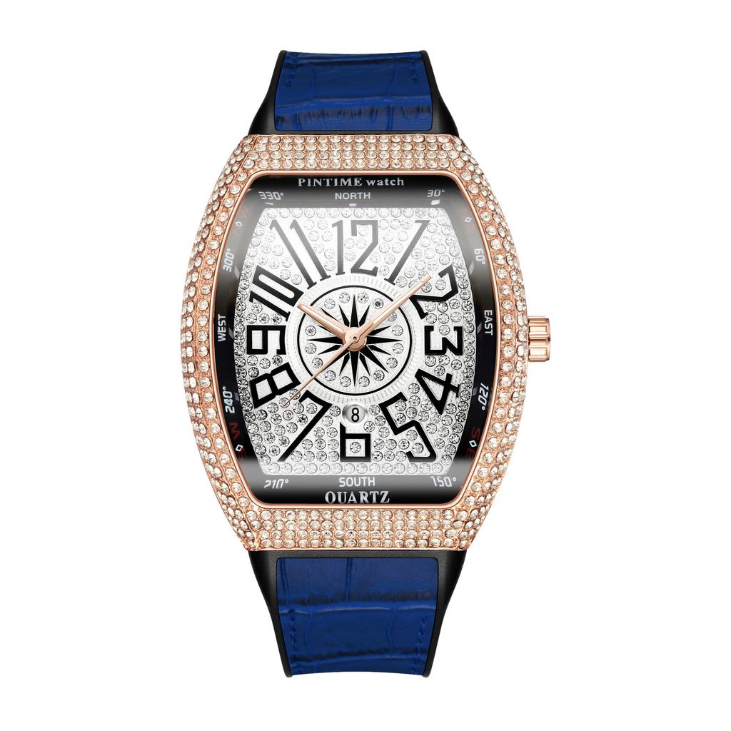 Premium Brand Luxury Diamond Watch Digital Diamond Inlay Black Watch Night Light Men Quartz Wristwatch Hip Hop Style Men Gift