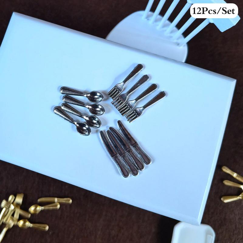 

1Set Dollhouse mini tableware accessories knife fork spoon tableware ornaments серебряный