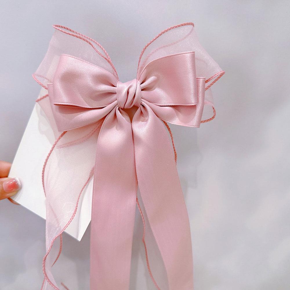 Women Elegant Long Ribbon Bow Hair Clips Fashion Korean Spring Hairpins Girls Sweet Chiffon Bowknot Hairgrip Headwear Ornament