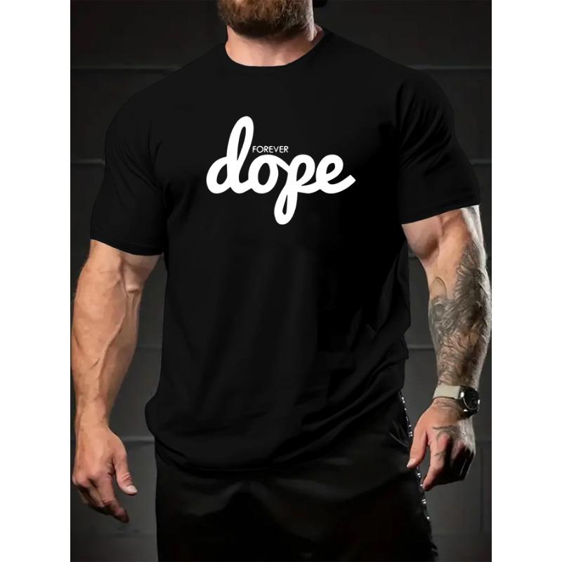 European sizes Men's Summer Casual Graphic Print T-Shirt - Navy Blue "Dope" Design, Breathable Regular Fit Round Neck Tee