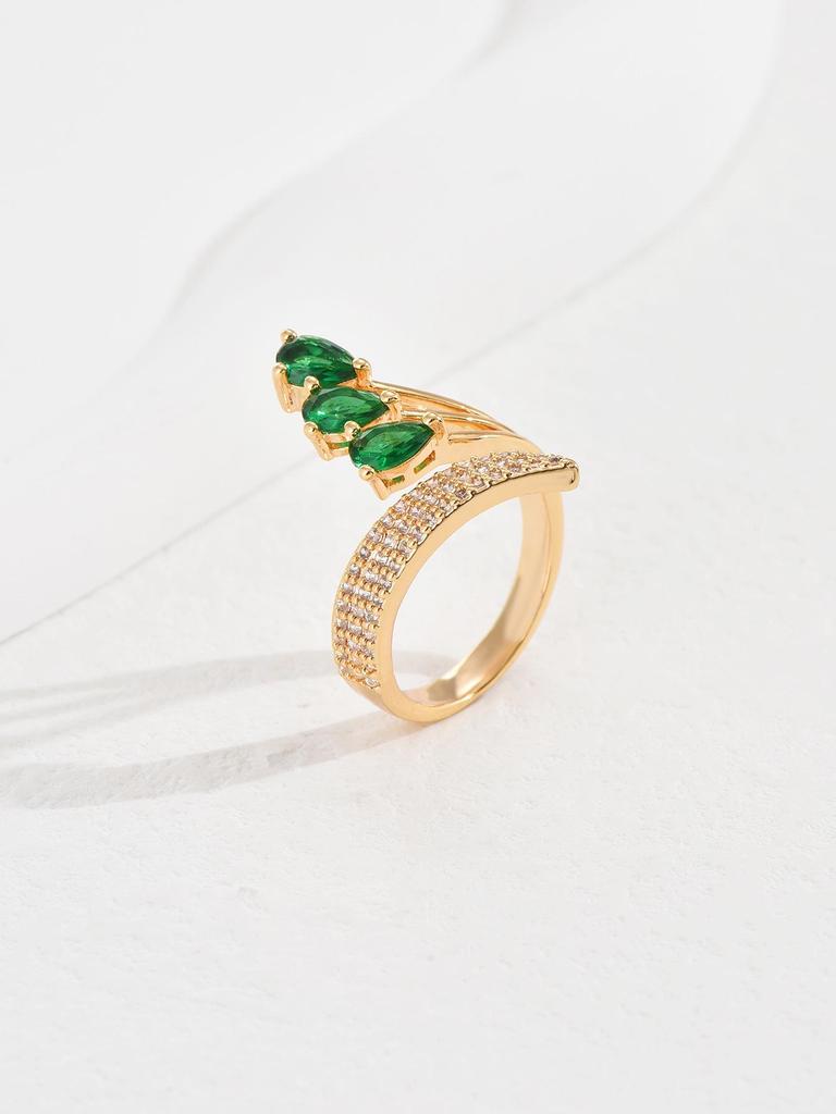 Fashionable Light Luxury Zircon Teardrop Ring: Women's Versatile Marquise Cut Open Finger Design