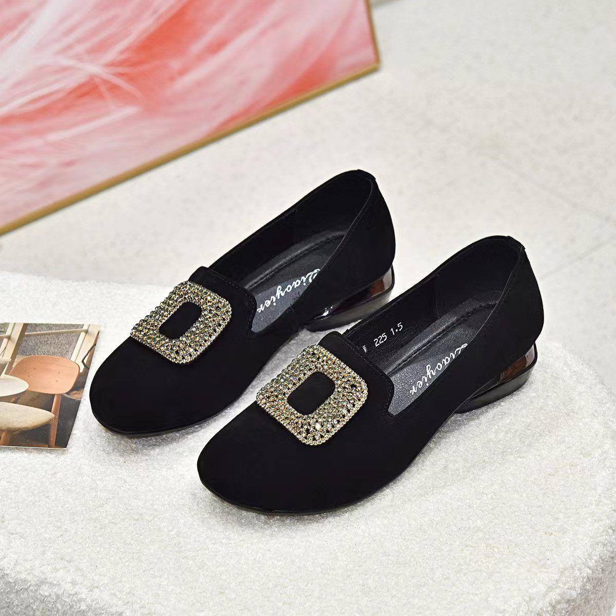 

Low-heeled Doudou shoes women s spring 2024 new round head soft sole one-pedal matte sheepskin versatile single shoes 35 чёрный