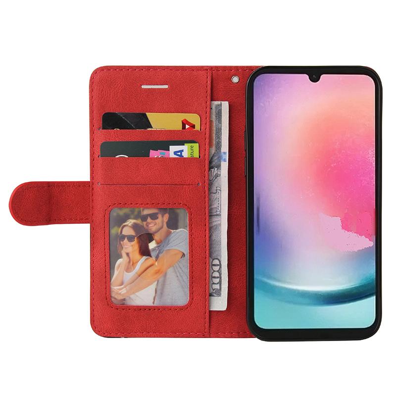 

For Samsung Galaxy A25 5G (Global) (161.0 x 76.5 x 8.3mm) Leather Case Wallet Stand Color Splicing Phone Cover Red