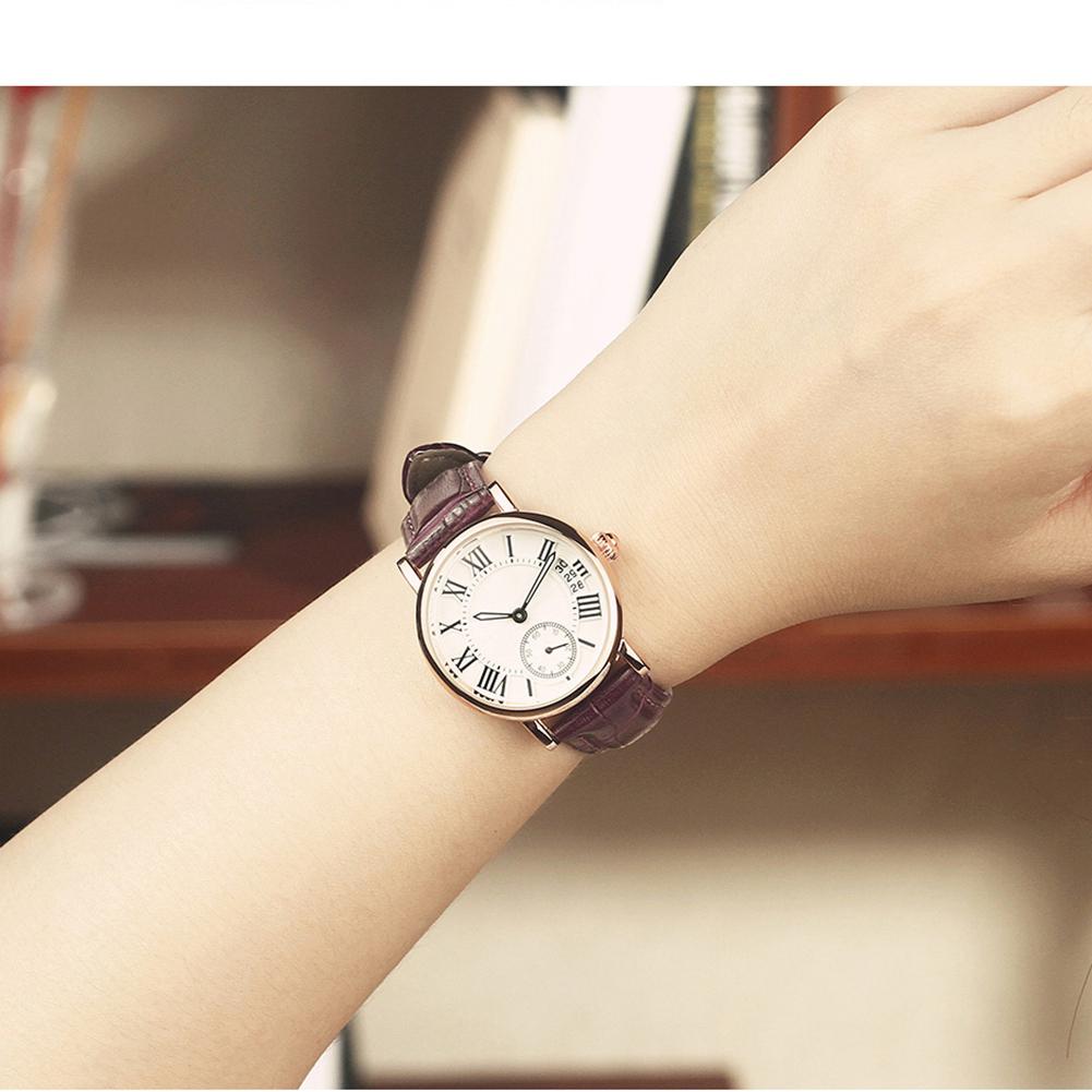 Sanda Lady Analog Round Quartz Leather Strap Date Watch Classical Wristwatch