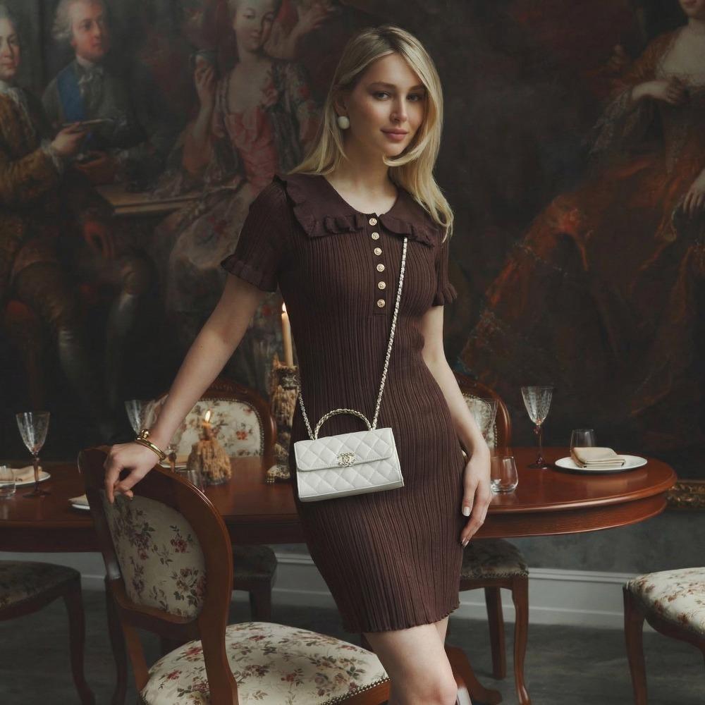 Elegantes gestricktes kurzes Kleid mit Rüschen und Ärmeln: Vintage, Lässig, Kurvenbetont, High-Waist Mini-Kleider 2026 Sommer Neuheiten