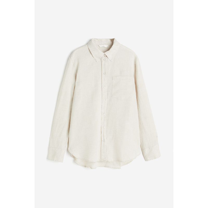 

HM Women s Shirt Autumn New Fashion Casual Breathable Relaxed Linen Shirt Collared Top 1219107 Light Beige 170/104A