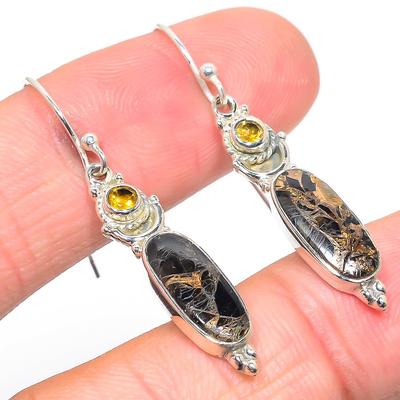 Natural Copper Turquoise,Citrine 925 Solid Sterling Silver Earring 1.75" S8z10