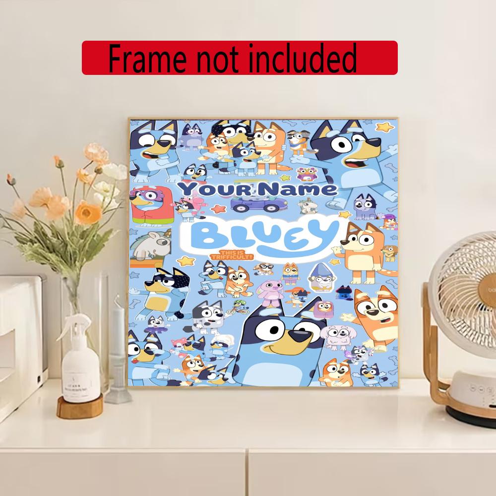 Bluey Customize Your Name Diamond Painting Round Diamond Diy Frameless Holiday Artwork Suitable For Home Office Wall Decoration
