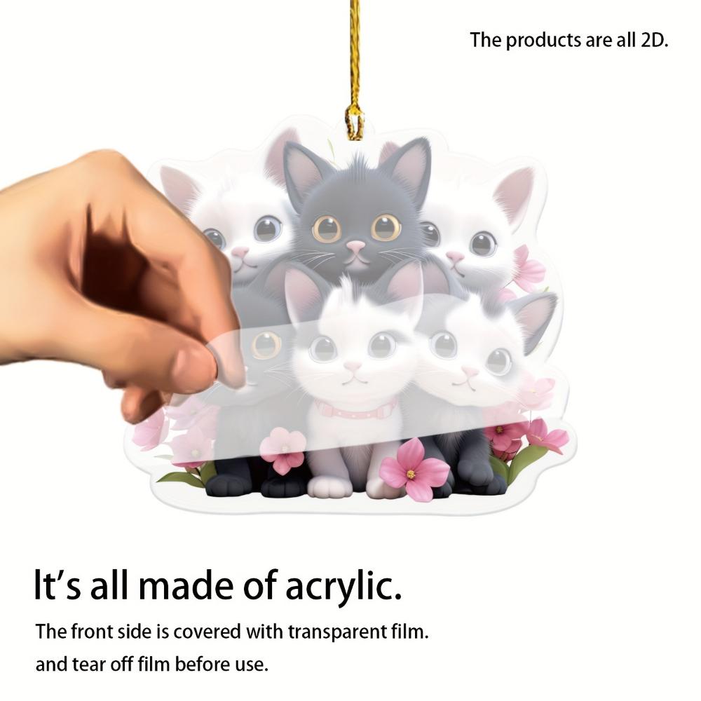 Cute Cat 2D Flat Acrylic Pendant, Car Rearview Mirror Decorative Pendant, Bag and Keychain Accessories