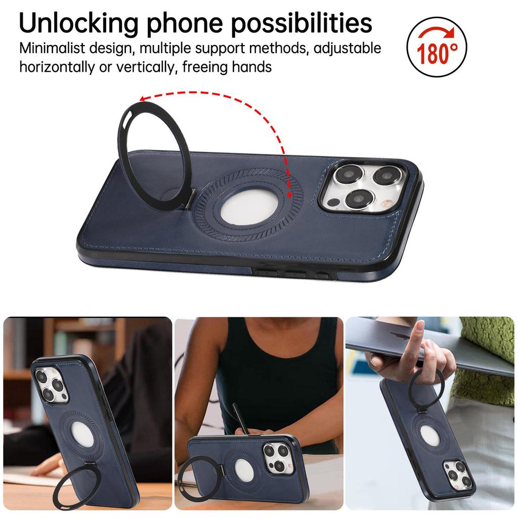 Apple 15 Pro Max Magnetic Leather Case with Wireless Charging and Stand Ring for 16 Plus.