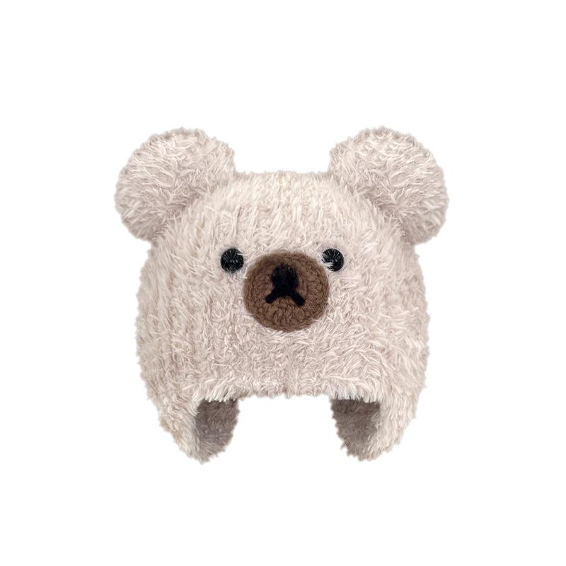 Women Plush Winter Bear Hat Keep Warm Ear Protector Solid Color Caps Travel