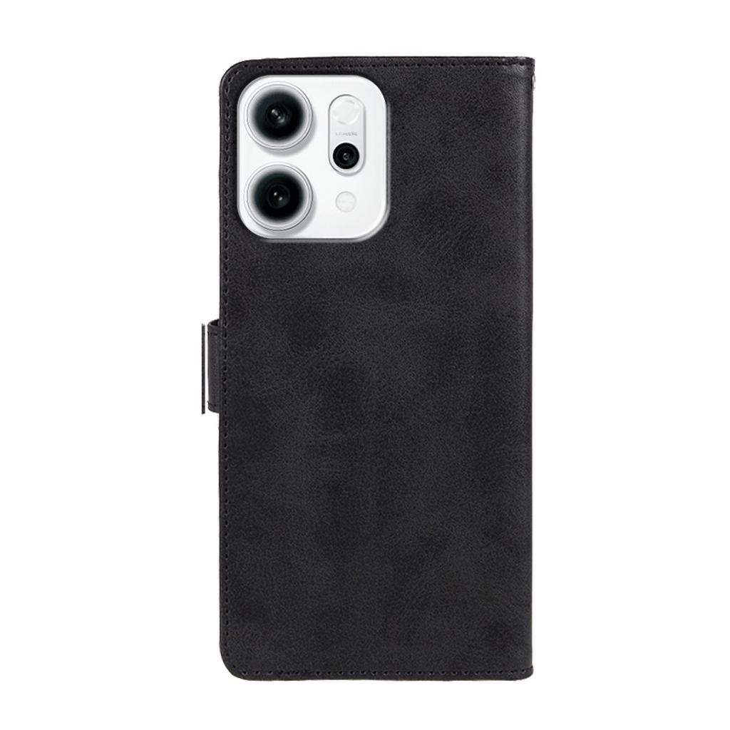 For Oppo Reno14 F 5G Case Calf Texture PU Leather Wallet Phone Cover with Wrist Strap