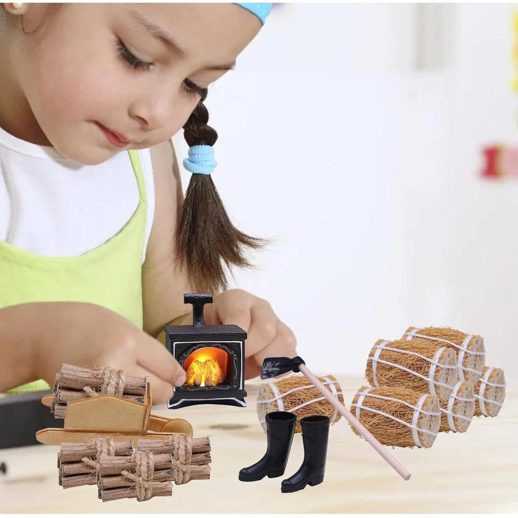 Mini-Möbel fürs Puppenhaus, Weihnachtsdekorationsset mit Vintage-Miniatur-Kamin, 1/12 Mini-Szenenmodell-Set, Zubehör für die Miniaturwand
