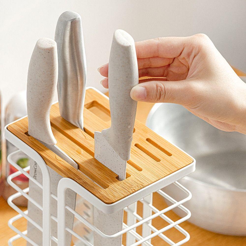 Multiple Slots Kitchen Cutter Holder Ventilated with Drain Tray Kitchen Cutter Organizer White Stable Cutter Storage Rack Gift