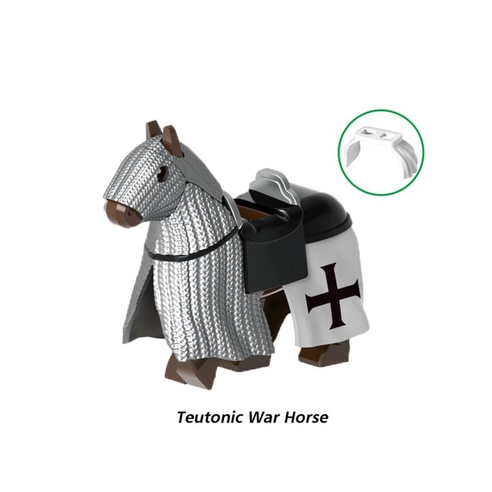 Militära Medeltida Byggklossar Soldatfigurer Riddare Utrustning Djurtillbehör Fäste Rüstning Krigshäst Miniklossar MOC