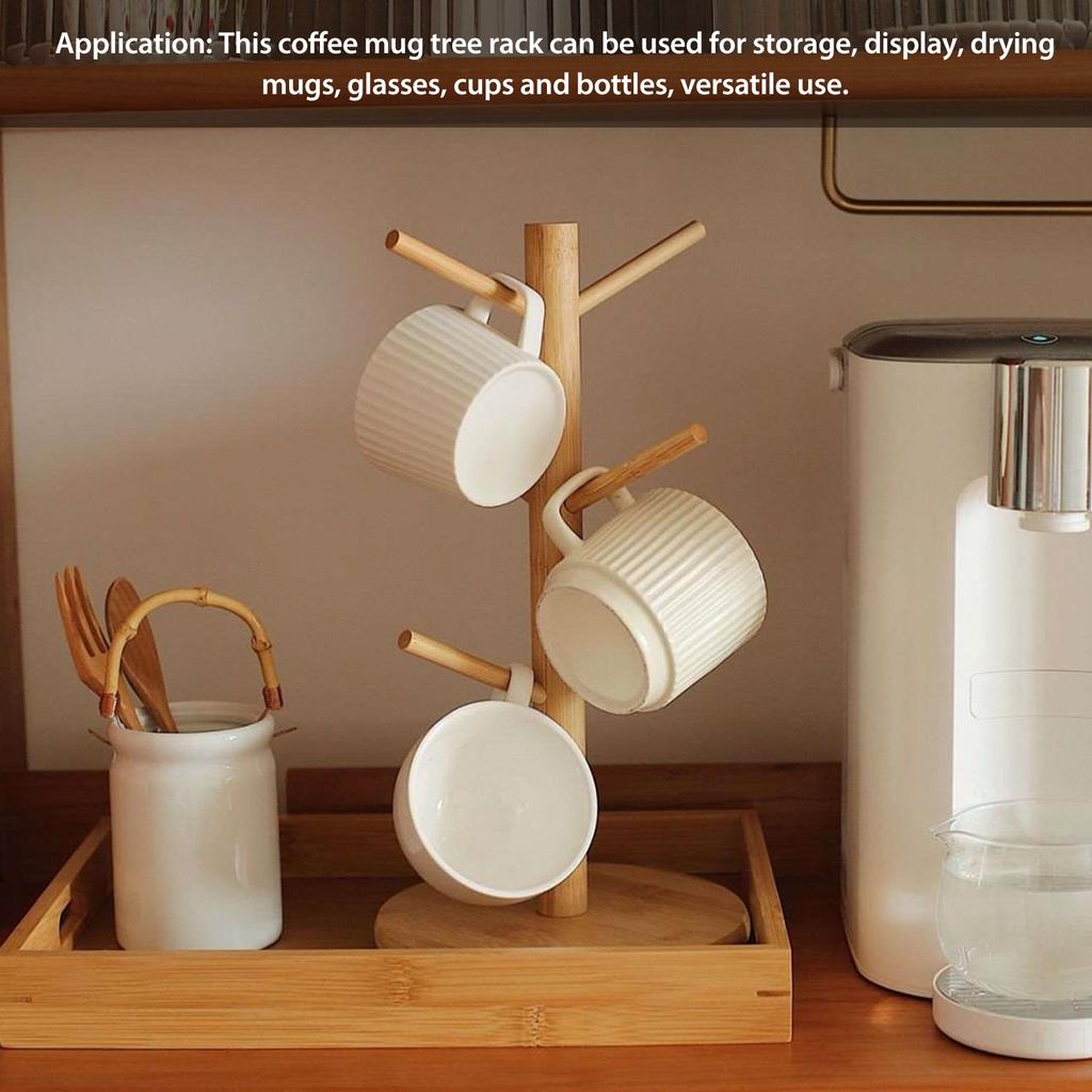 Coffee Cup Holder Space Saving Bamboo Coffee Mug Tree Rack Holder Organizer for Storage Display Drying Mugs Coffee Mug Tree Rack