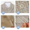 Boys Khaki 4 Piece Suit Shawl Lapel Double Breasted Vest Set White Shirt Plaid Bow Tie Pants Kids Wedding Flower Gentleman Formal Party Photo Outfit