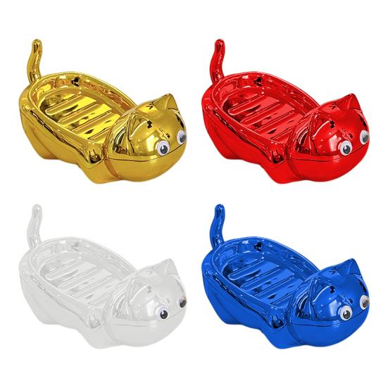 Soap Dish with Automatic Drainage Cute Cat Shape Design Easy Cleaning Soap Holder Soap Tray for Shower Bathroom