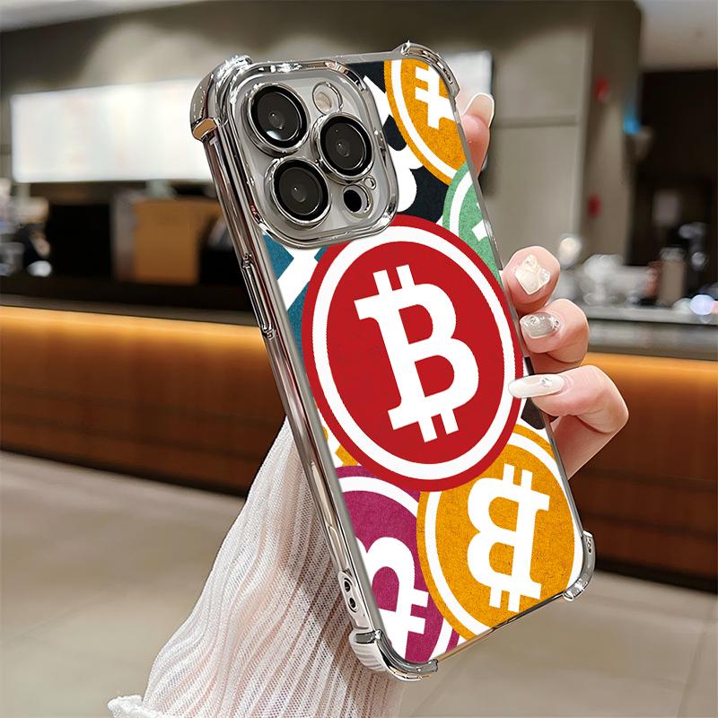 B-Bitcoin Plating Phone Case For iPhone 17 16e 16 15 14 13 12 11 Pro Max X XR XSMax 7 8 Mini Air Plus Anti-Fall Airabag