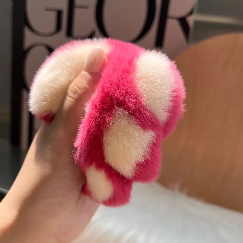 New [cute Little Cat Claw] Real Rex Rabbit Hair Car Keychain Pendant Fur Plush Book Bag Pendant Gift Cute Keychain