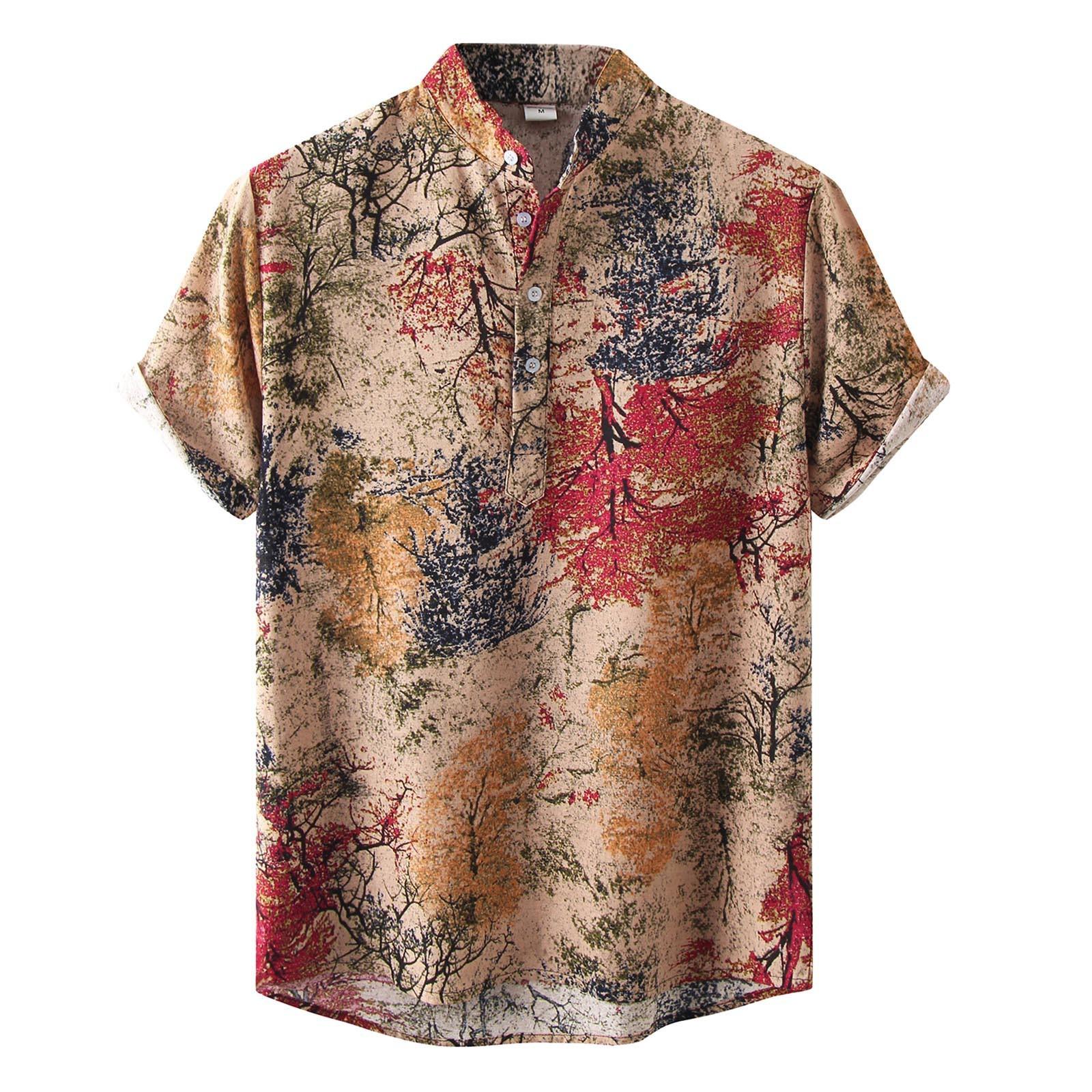 Men S Fashion Floral Casual Short Sleeve Button Down Shirt S