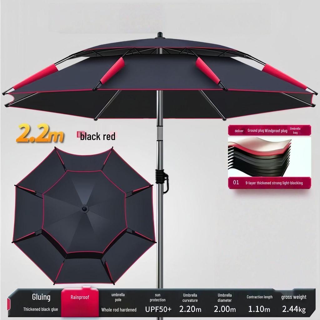 A1R 2025 Double Layer Fishing Umbrella: Large, Black Glue, Sun Protection, Windproof, Rainproof, Folding Design
