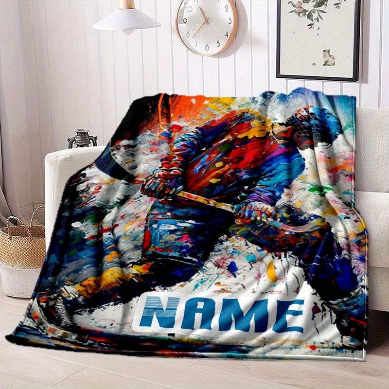 Color Hockey Player Customize Your Name Blanket Warm Comfortable And Soft Blankets Are Suitable For Home Lunch Break Blanket Office Sofa Sofa Gift To