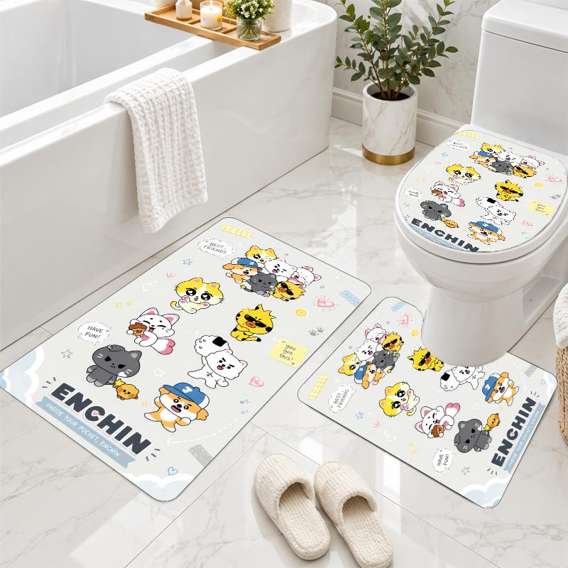 3Pcs Flannel Toilet Mat Set ENHYPEN Bathroom Rug Non Slip Bath Carpet Home Decor