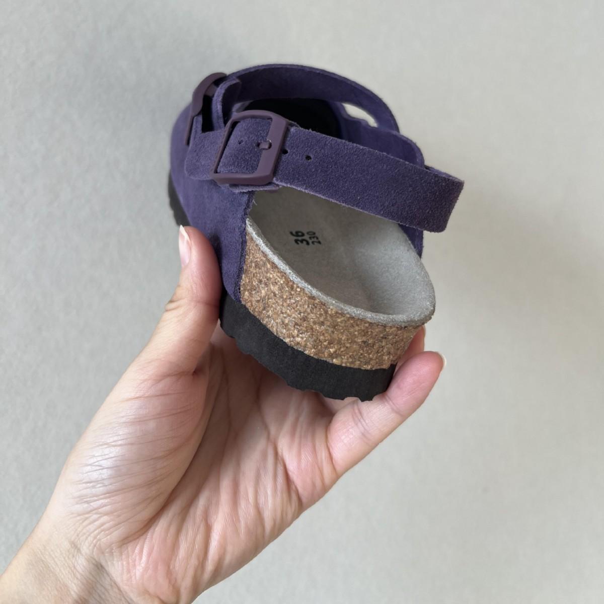 

[В наличии] Можно носить дважды! Фиолетовые кожаные биркенштоки на толстой подошве, женская верхняя одежда полуприлегающего силуэта, туфли-лодочки с каблуком и сумкой 40