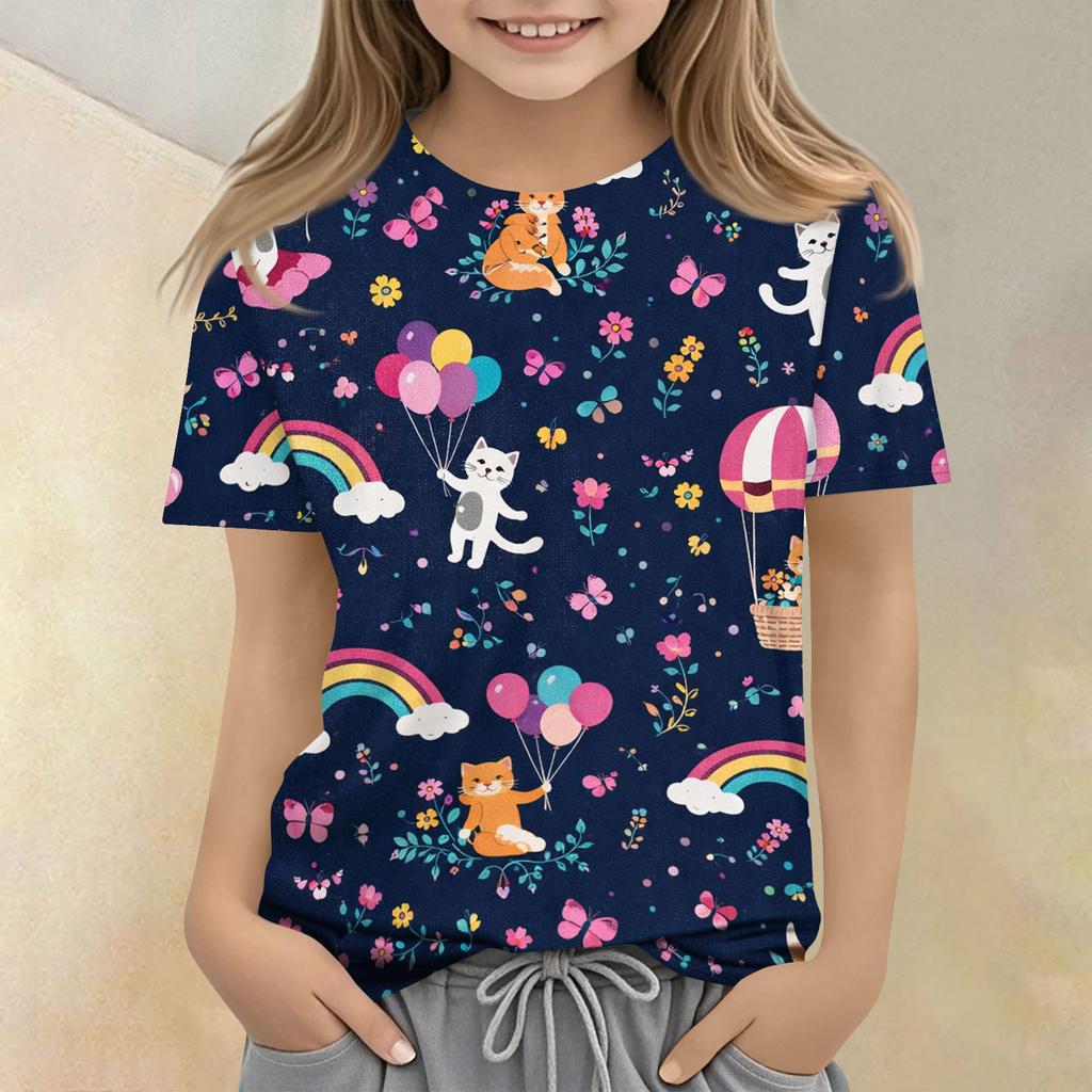 Children's Printed Round Neck Short Sleeved Casual T-shirt