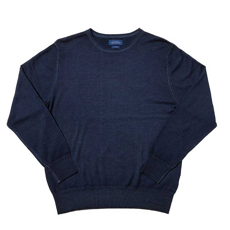 Black Brown Wool Knit Crew Neck Garment Dyed Knit [Navy] Navy/S