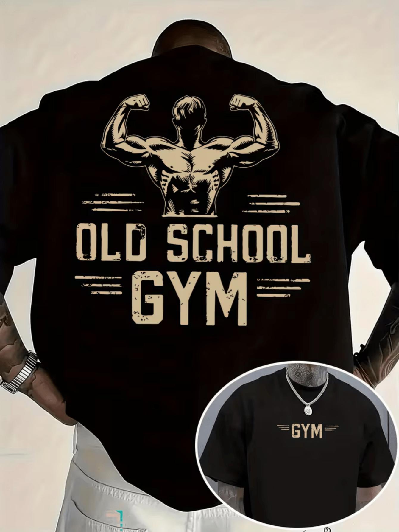 

Черная хлопковая футболка Old School Gym Винтажная ретро с графическим принтом Мужская Фитнес Мышцы Тренировка Спортивная одежда Повседневный стиль - Мужская Летняя... S разноцветный