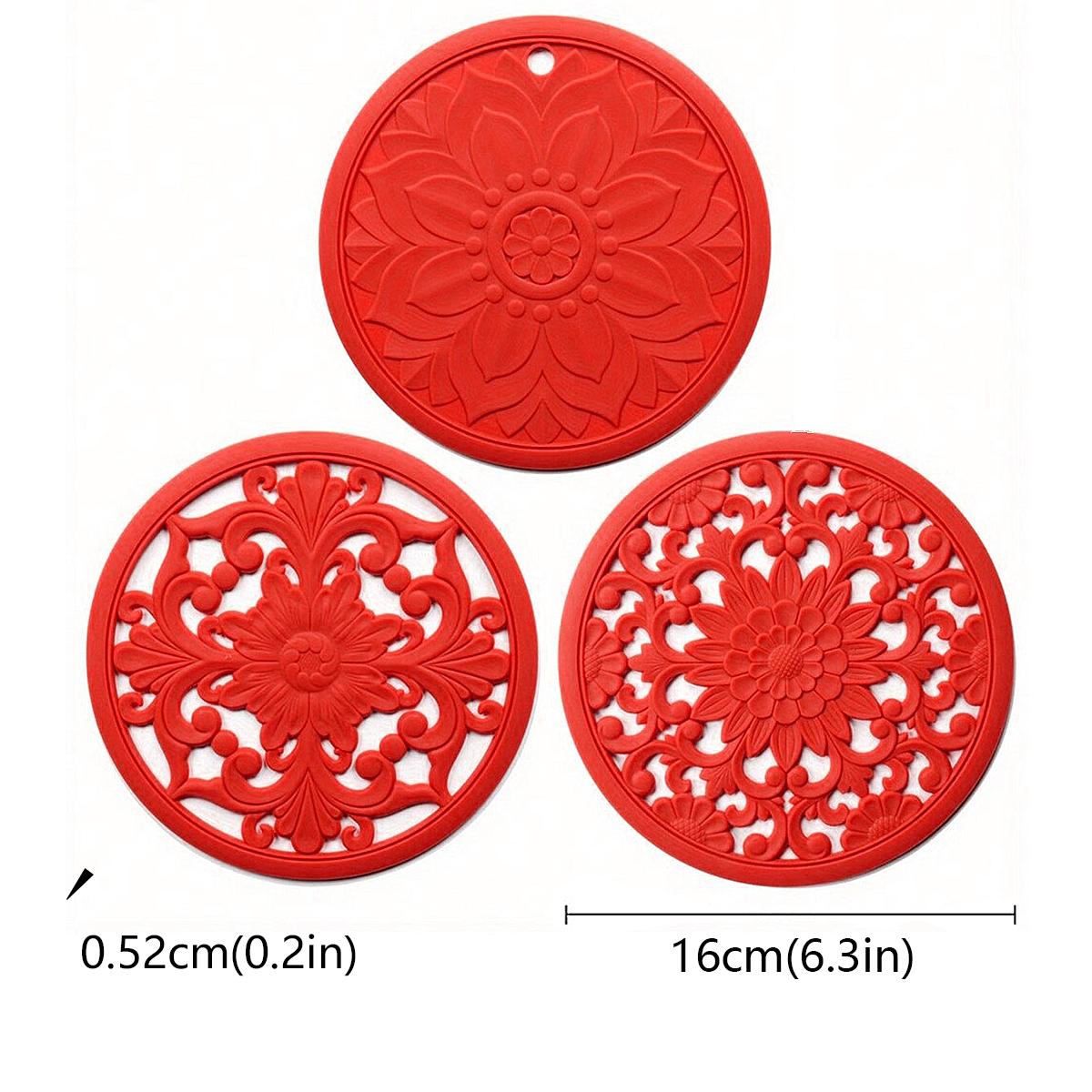 

3 шт./комплект, новый китайский стиль, вырезанный силиконовый подстаканник, круглая изоляционная прокладка, фильтр для воды, коврик против ожогов, кухонные принадлежности L