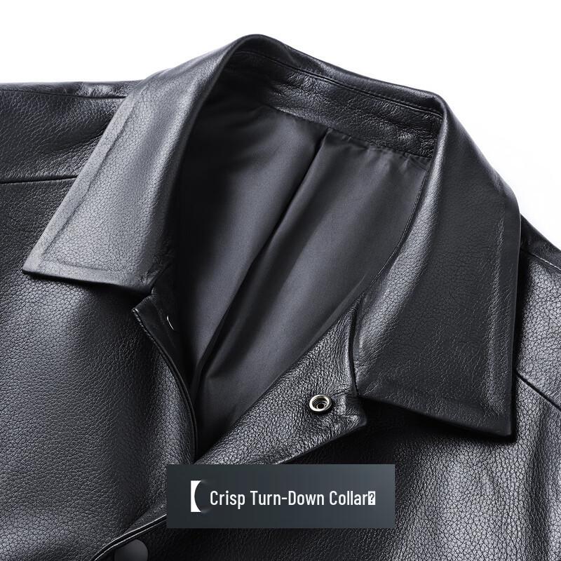 Futing Men's Lychee Grain Sheepskin Mid-Length Leather Jacket