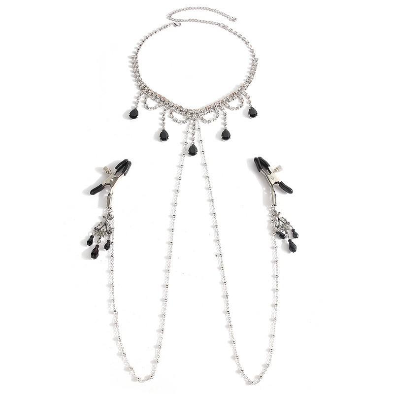 Luxury Rhinestone Milk Ring Breast Chain Women Sexy Spicy Metal Bead Chain Milk Clip Body Chain Adult Erotic Accessories