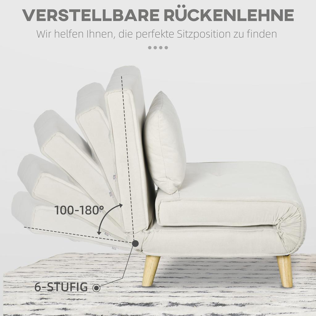 Sleeper Chair, 6-Level Adjustable Backrest, Linen Look, Up To 120 Kg, Cream
